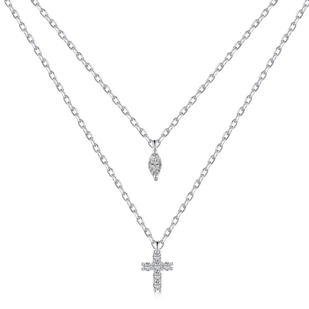 Doppellagige Kreuz-Halskette mit kubischem Zirkonia aus Sterlingsilber