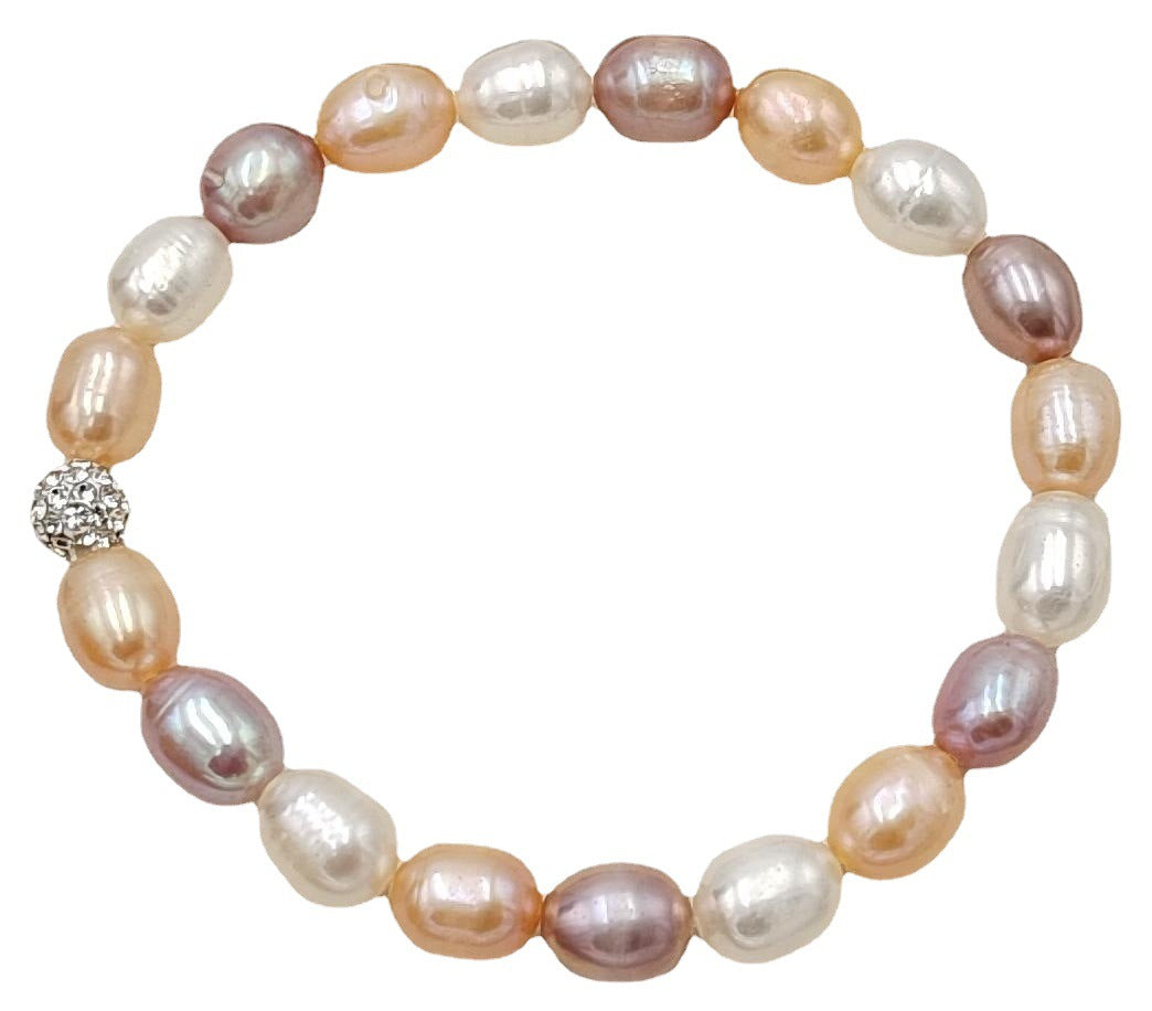 Cubic Zirconia Natural Freshwater Pearl Bracelet