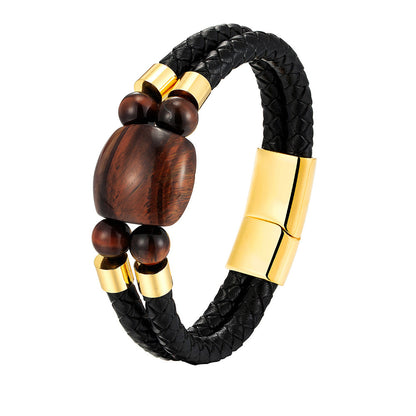 Natural Tigers Eye Leather Woven Bracelet