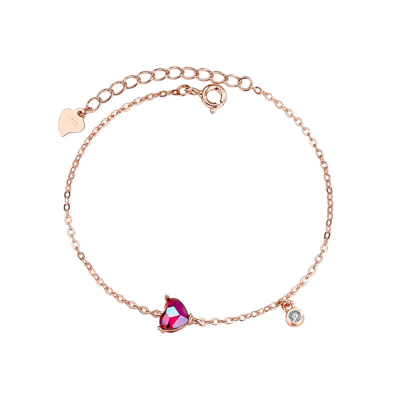 Herz-Armband aus Sterlingsilber, Roségold, Rubin-Zirkonia