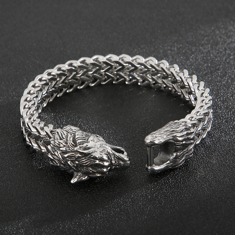 Titanium Steel Punk Style Wolf Head Bracelet