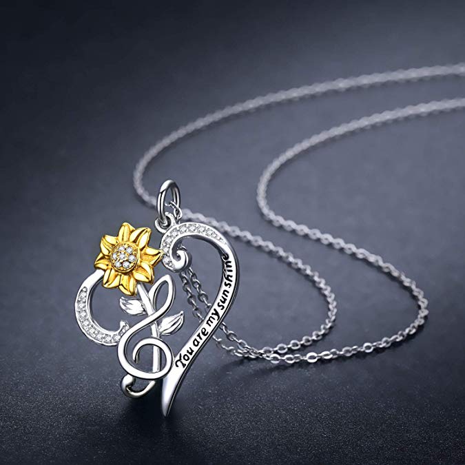 Halskette mit Sonnenblumen-Anhänger aus Sterlingsilber „Du bist mein Sonnenschein“.