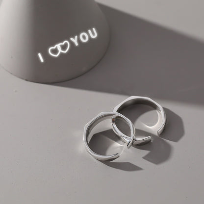 Light Reflection Projection "I LOVE YOU" Adjustable Couple Silver Ring