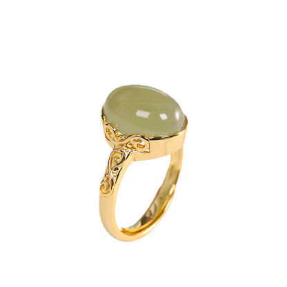 Simple Hetian Jade Adjustable Silver Ring