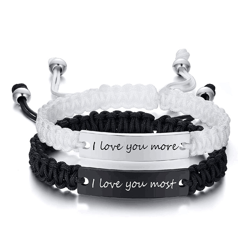 Simple Black and White Romantic Woven Couple Engraved Bracelets