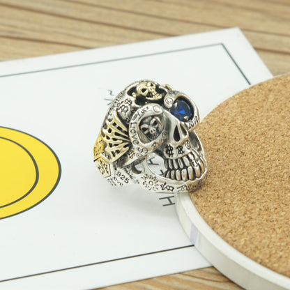 Bague ouverte réglable en argent Skull Rock Graffiti