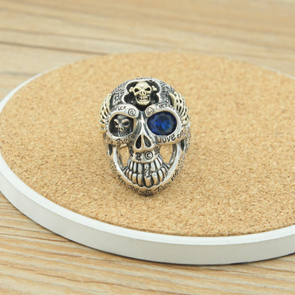 Bague ouverte réglable en argent Skull Rock Graffiti