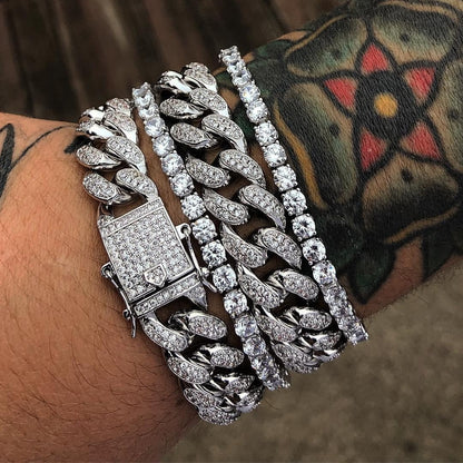 Bracelet cubain en diamant, chaîne à maillons cubains, bijoux hip hop