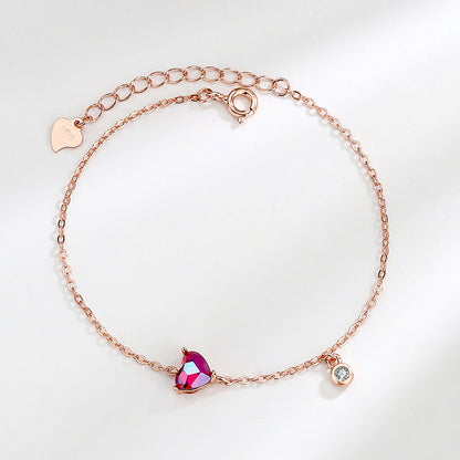 Herz-Armband aus Sterlingsilber, Roségold, Rubin-Zirkonia