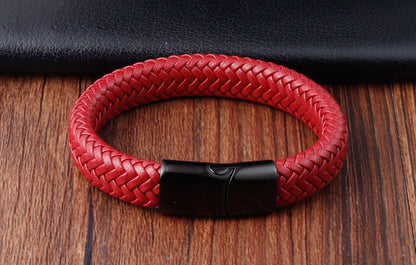 Bracelet tissé en cuir rouge simple