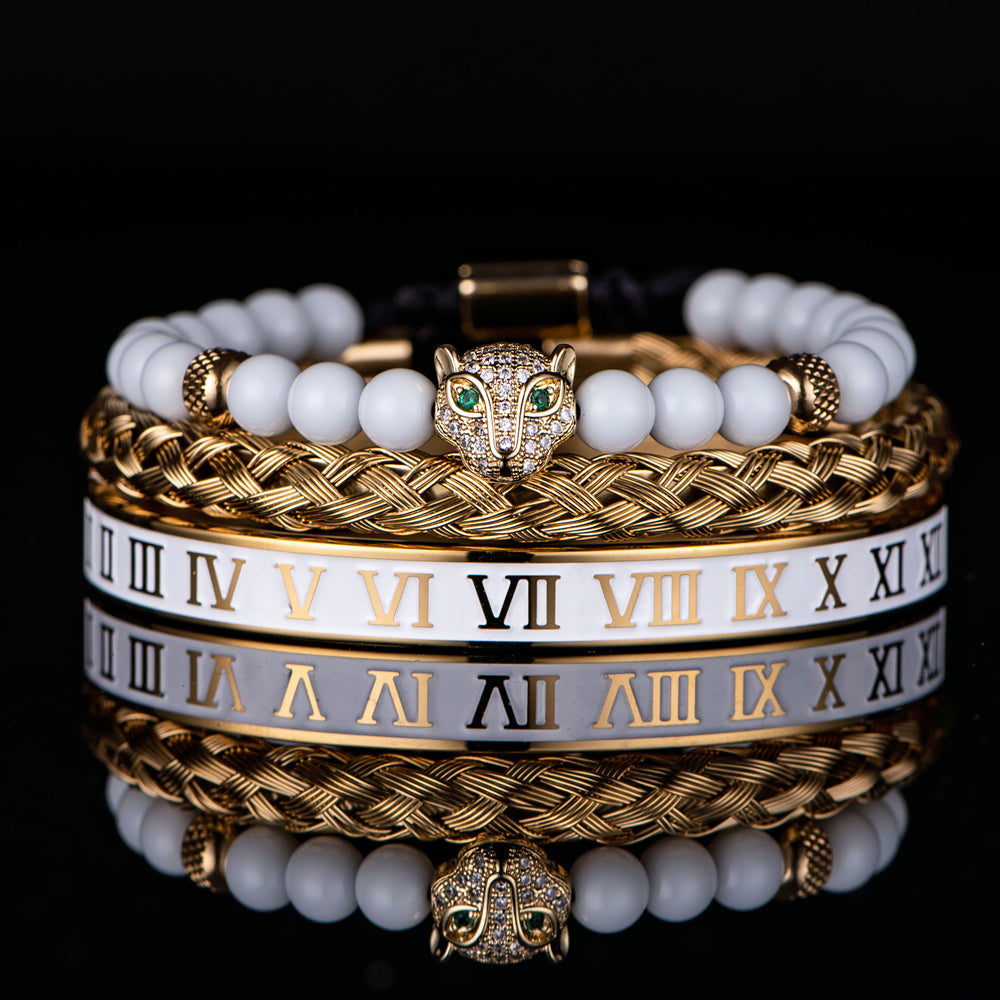 Crown With Roman Numerals Stainless Steel Bracelet Set